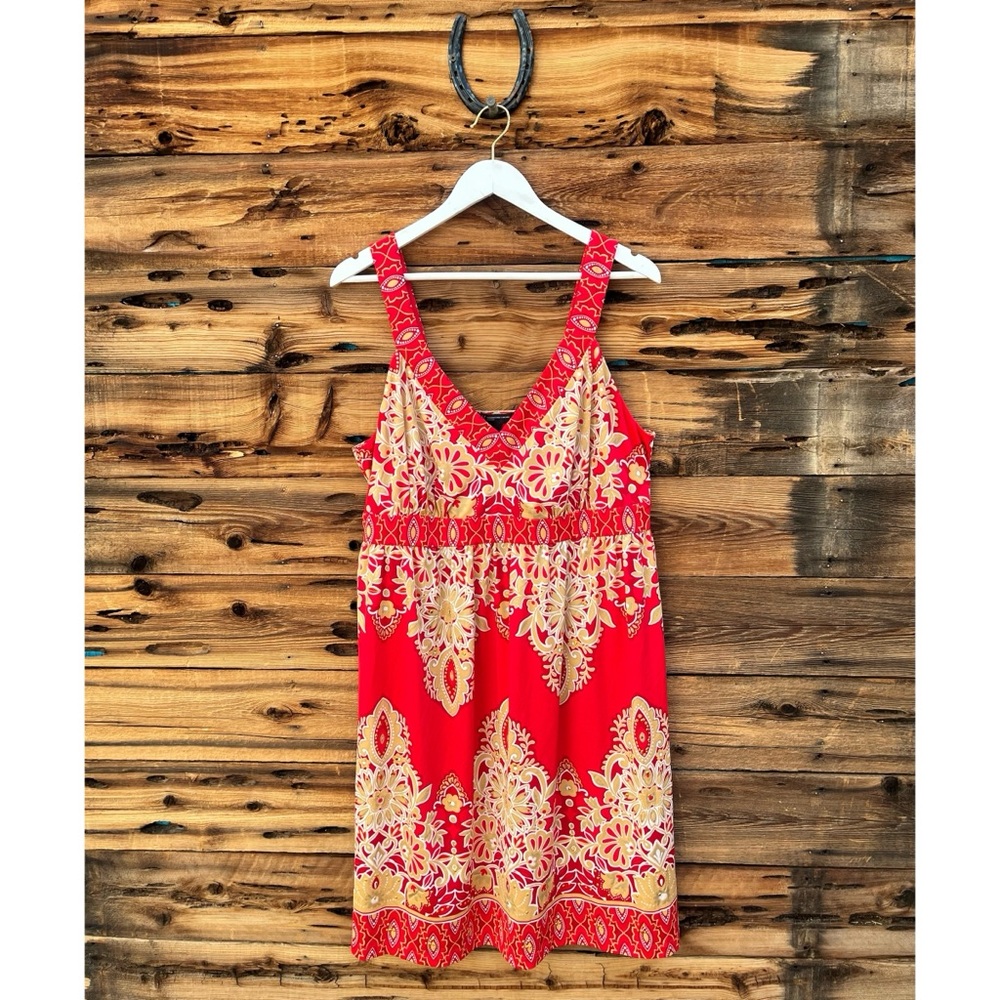 INC | International Concept Red Tan Sleeveless V-Neck Dress 1X